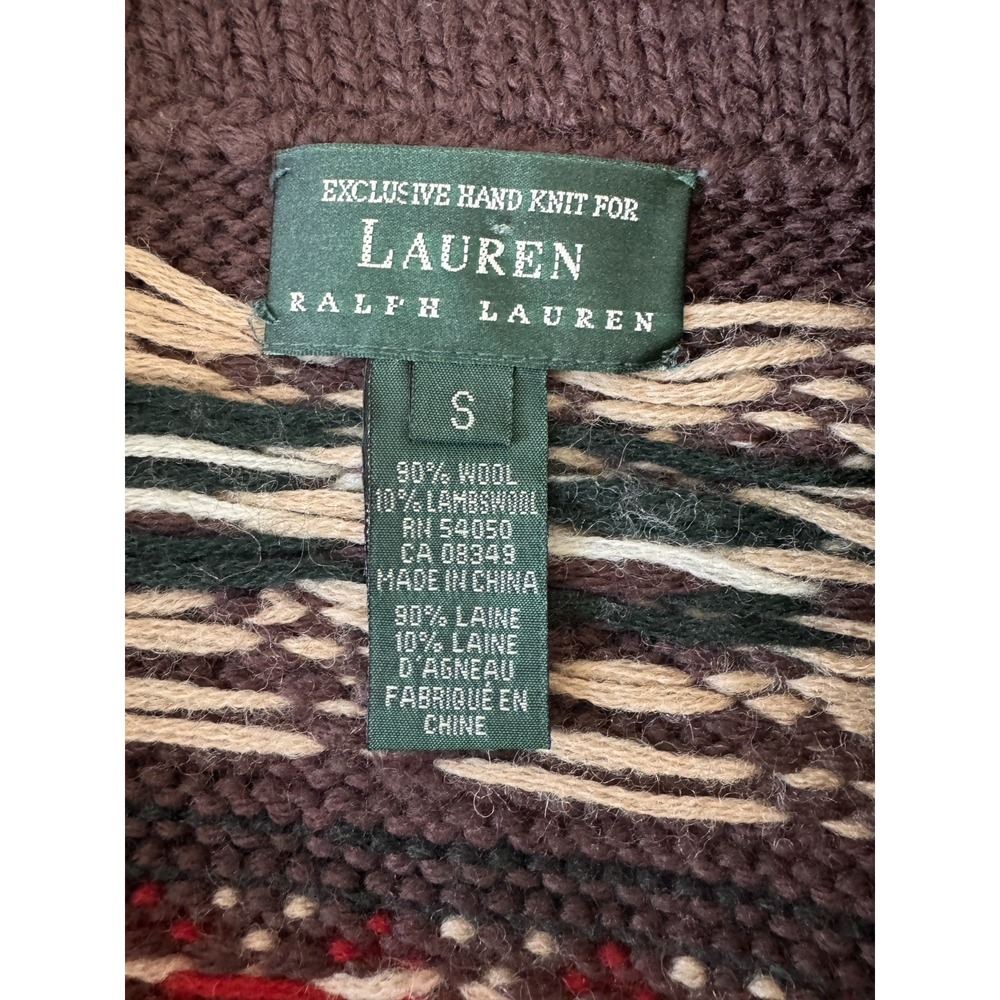 VTG Ralph Lauren Hand Knit Lambswool/Wool Aztec Cardigan Sweater Womens Small - Picture 11 of 11